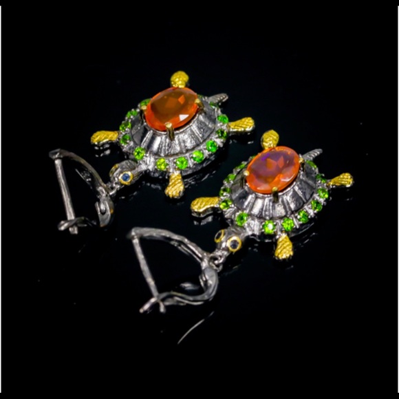 Rare Charming Genuine Orange Opal Earrings - Picture 2 of 5